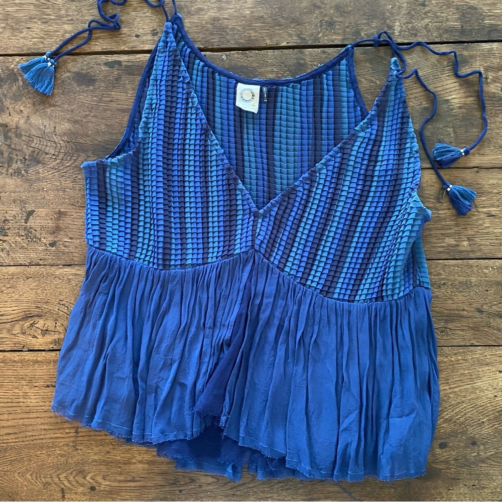 Anthropologie Blue Pleated Tie Front Tank Top